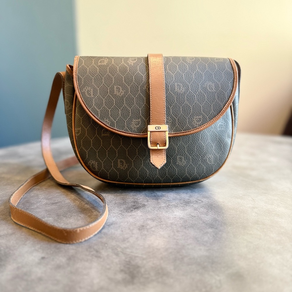 Dior VINTAGE Honeycomb Monogram Saddle Crossbody, Christian Dior